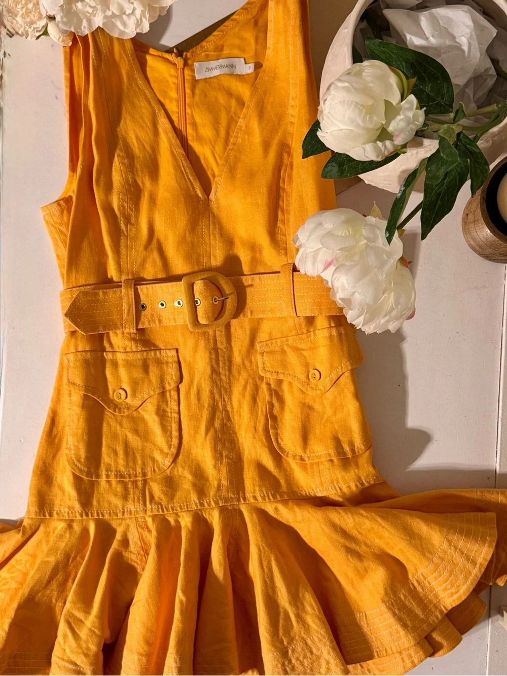 Zimmermann Bright Golden-Orange V-Neck Dress - Picture 13 of 16